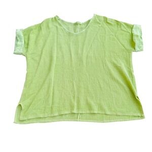 Colette Made in Italy Lime Green Cotton Linen Blend V-Neck Boxy Top OS
